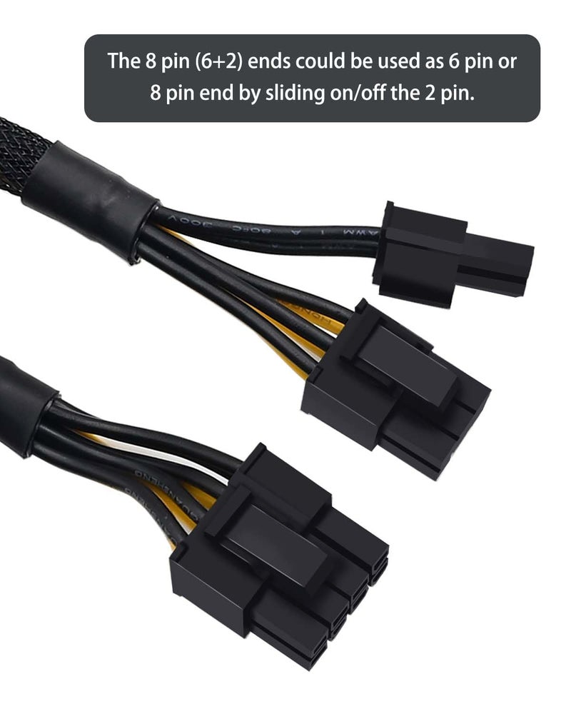 COMeap 8 Pin PCIe Splitter Cable, GPU VGA PCIe Female to Dual 8 Pin (6+2) Male PCI Express Power Adapter Braided Extension 9 inches (23cm) - Image 3